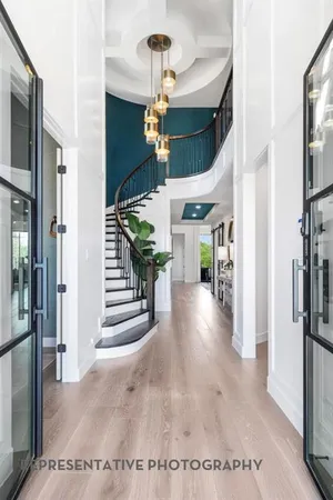 a view interior of a house and chandelier