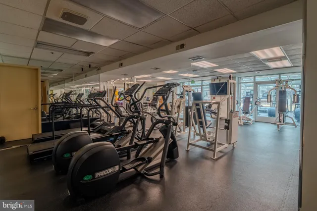 a view of a room with gym equipment