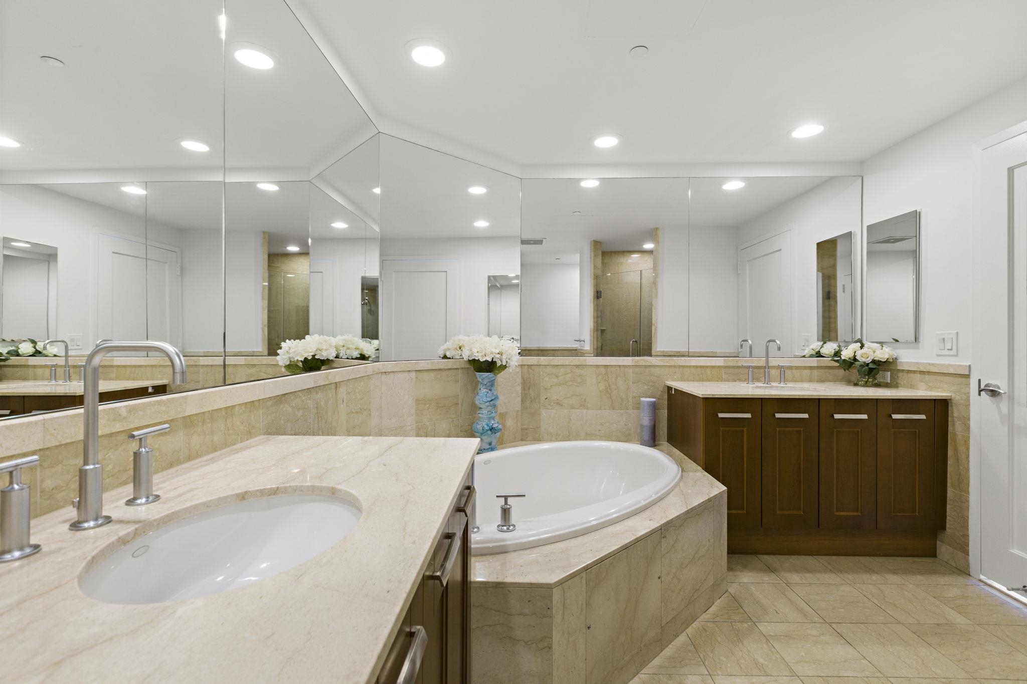 8100 River Road, Unit 1013 North Bergen, NJ 07047 - Photo 13 of 19 a large kitchen with kitchen island a sink a counter top stainless steel appliances and a view