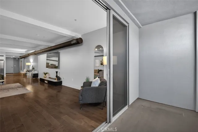 a view of a room with windows