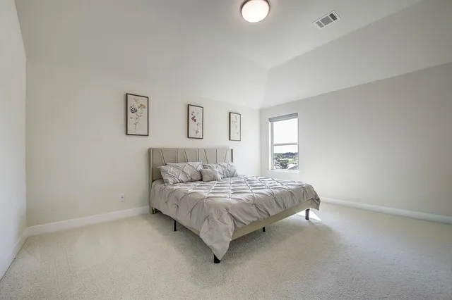 a bedroom with a bed and window