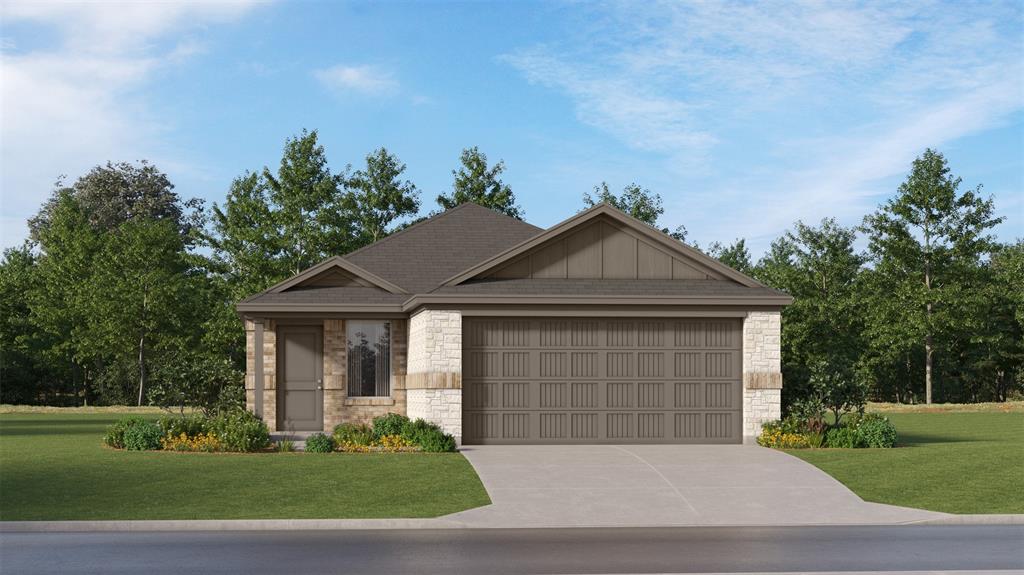 Single-story residence featuring a stone and siding exterior