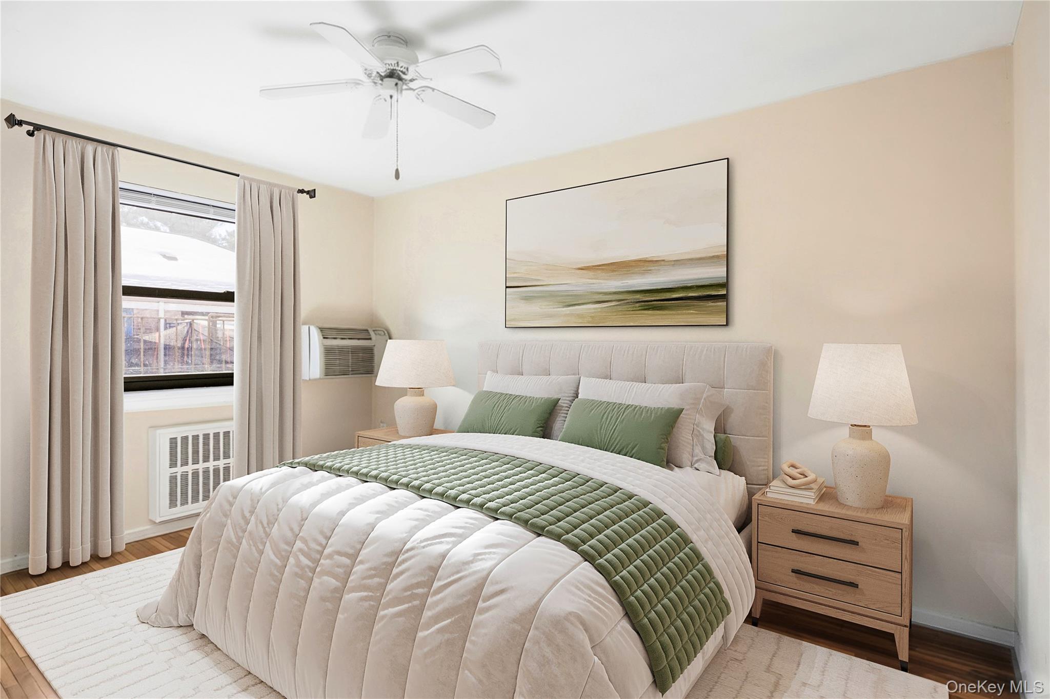 46 Terrace Circle, Unit 3F Great Neck, NY 11021 - Photo 9 of 13 a bedroom with a bed and a painting on the wall