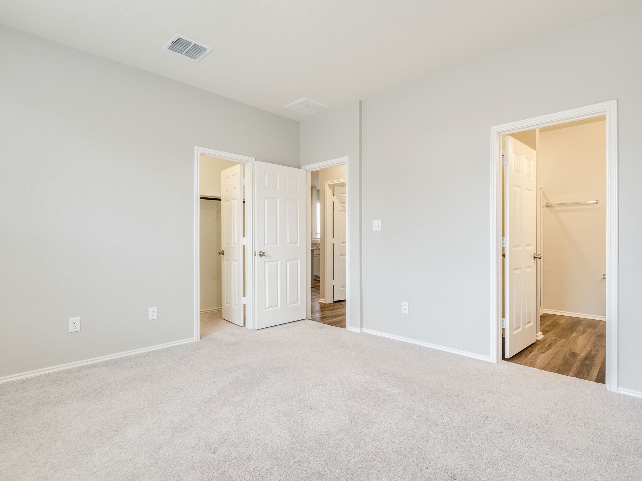 388 Begonia Street Buda, TX 78610 - Photo 12 of 21 Unfurnished bedroom with a walk in closet, light carpet, and connected bathroom