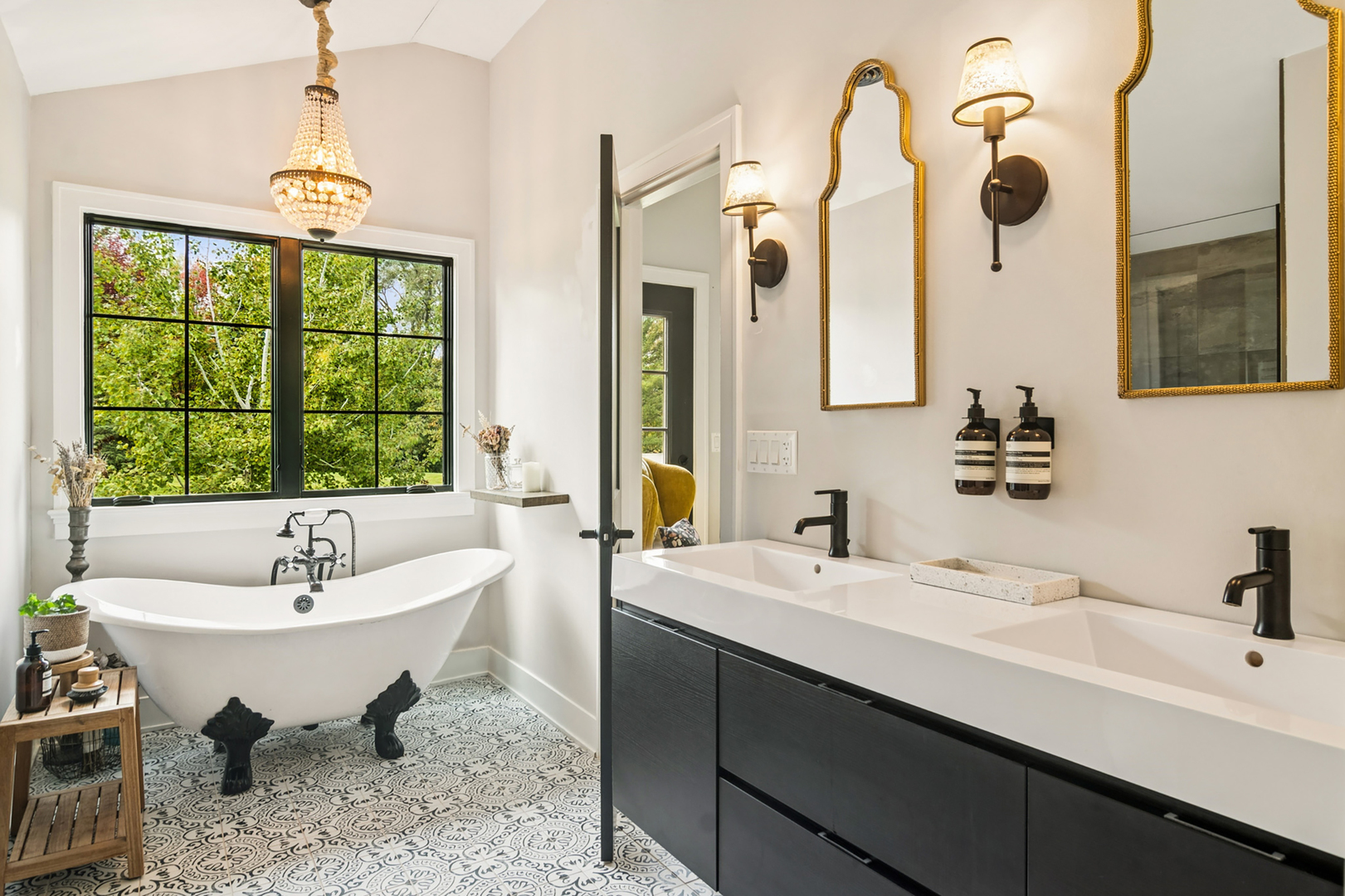 21318 Illinois Rte 59 Barrington, IL 60010 - Photo 23 of 42 a spacious bathroom with a double vanity sink a mirror and a bathtub