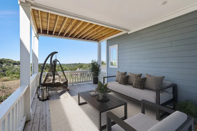 a building outdoor space with patio furniture