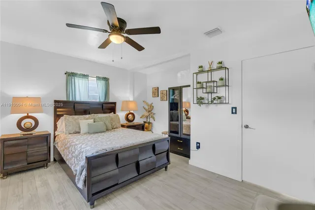 a bedroom with a bed and dresser