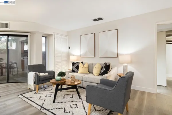 a living room with furniture and a rug