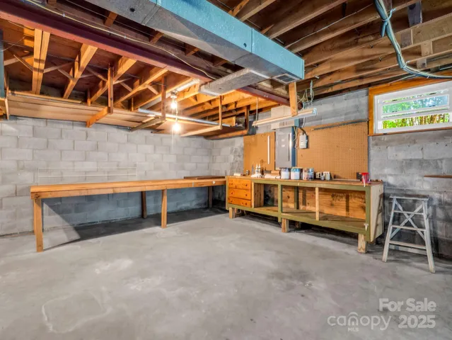 a view of a room with racks on the wall