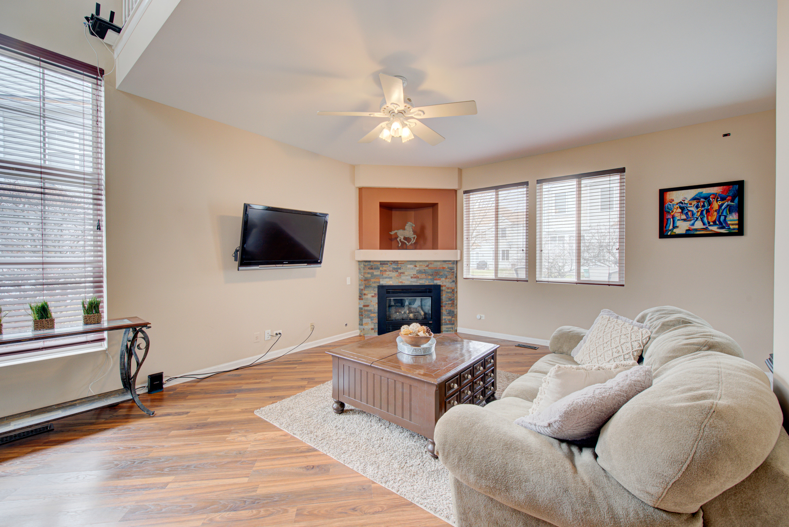 1201 Delta Drive Elgin, IL 60123 - Photo 5 of 42 a living room with furniture a fireplace and a flat screen tv