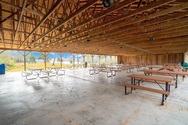 a view of a park with swings