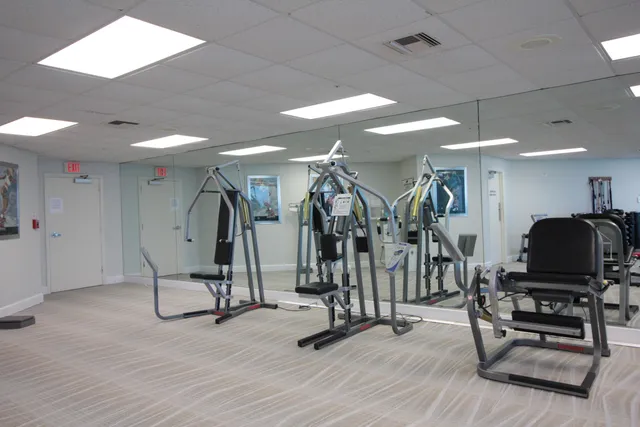 a view of a room with gym equipment
