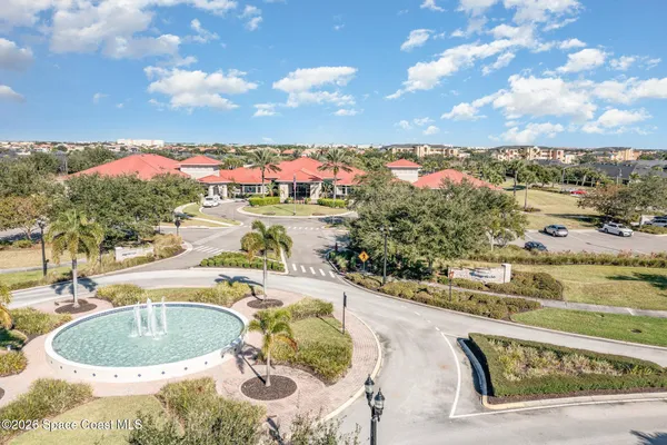 a view of a park and trees