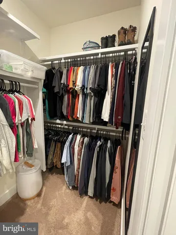 a view of walk in closet with clothes and shoes