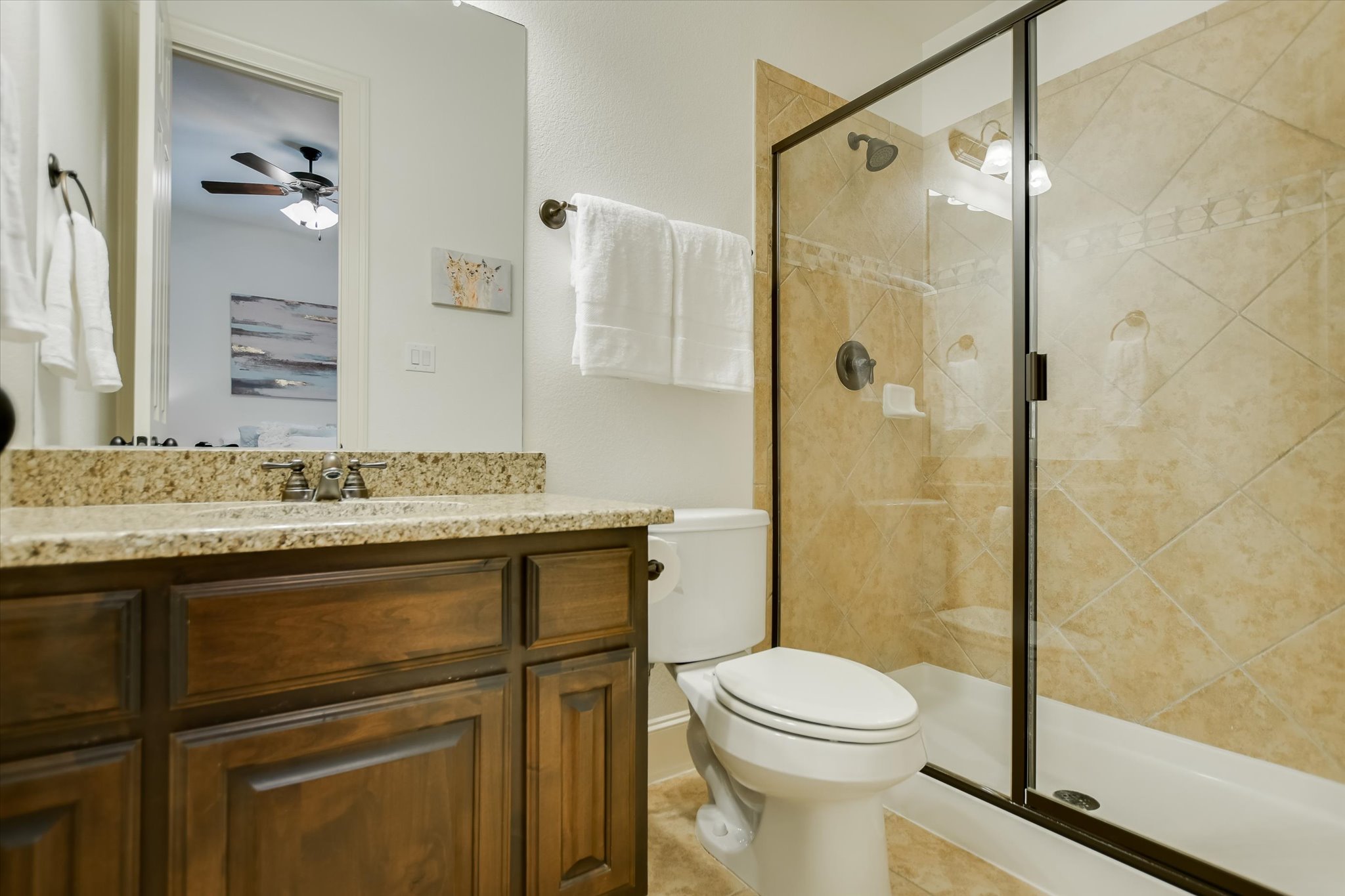 1016 SANTALUZ Path Austin, TX 78732 - Photo 17 of 40 Bathroom 2 featuring vanity, and walk-in shower