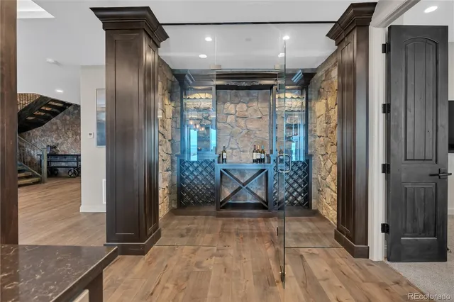 a projector room with furniture projector and screen