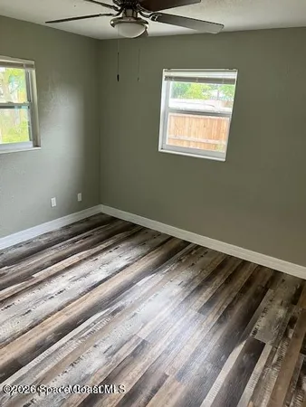 a view of a room with a window
