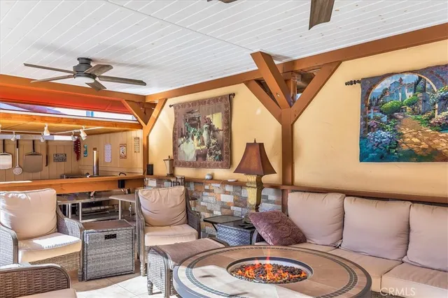 a living room with furniture and a table