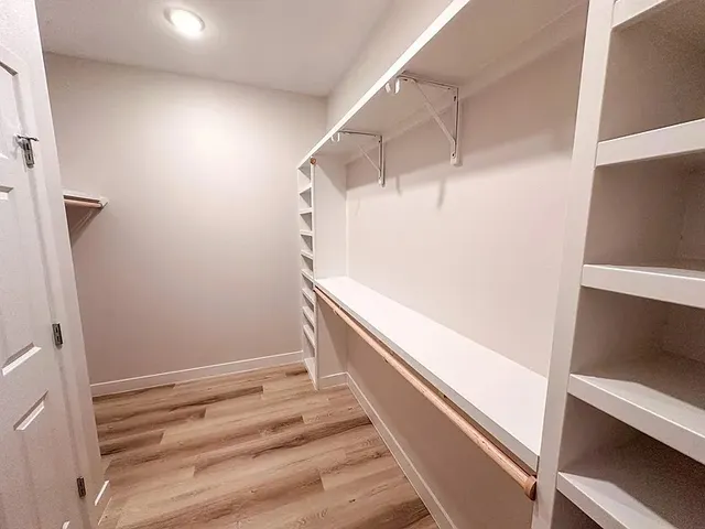 a view of an empty walk in closet