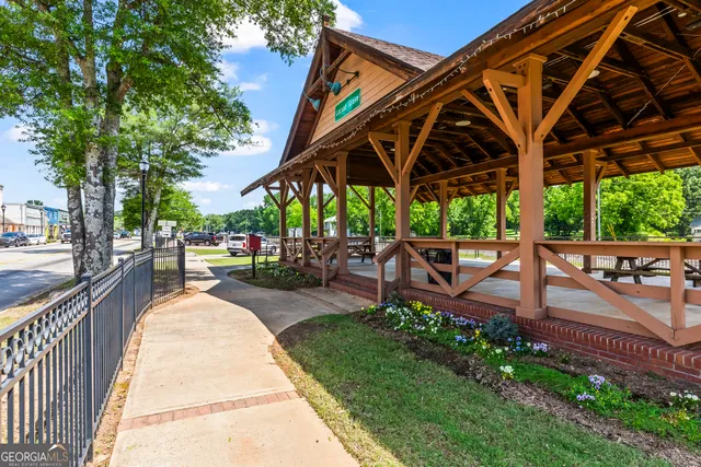 a view of a backyard with a large tree