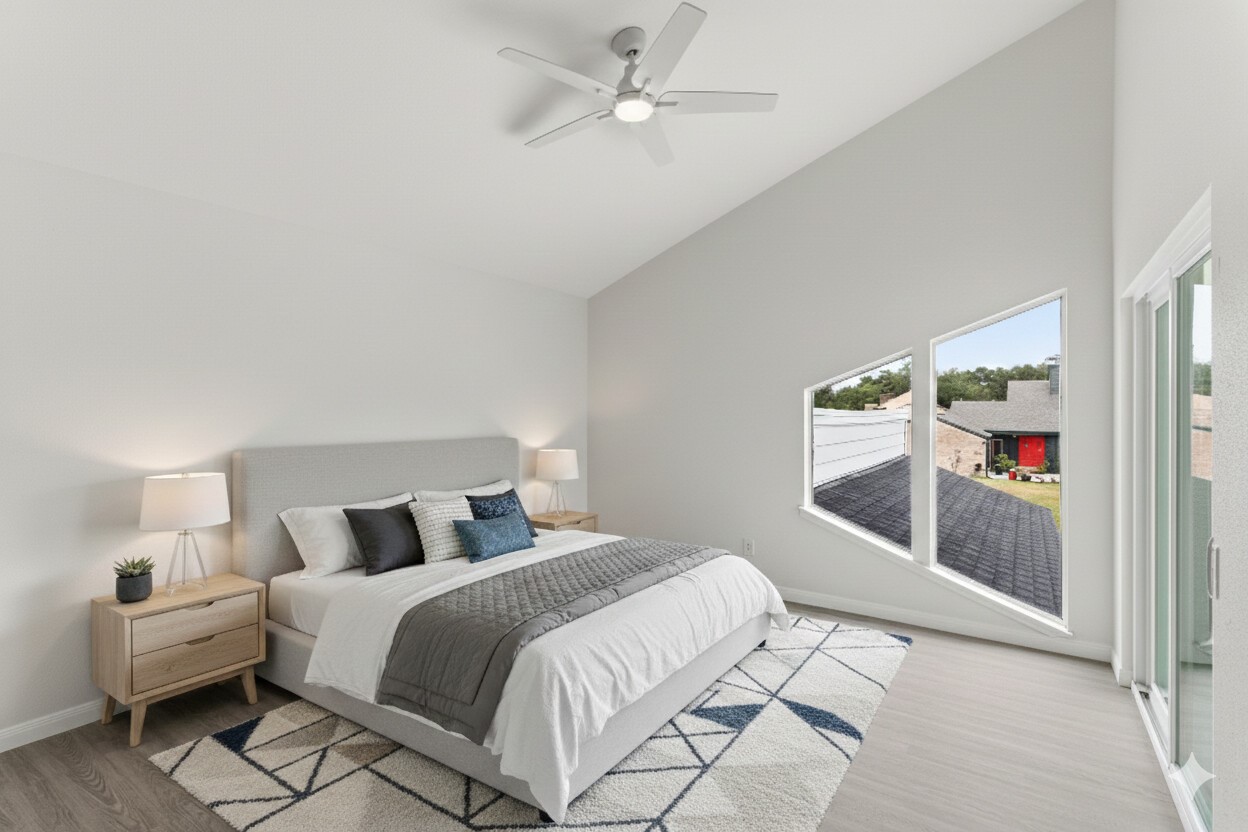 13811 Menasco Court Houston, TX 77077 - Photo 33 of 50 An AI virtually staged photo of the second bedroom located upstairs.