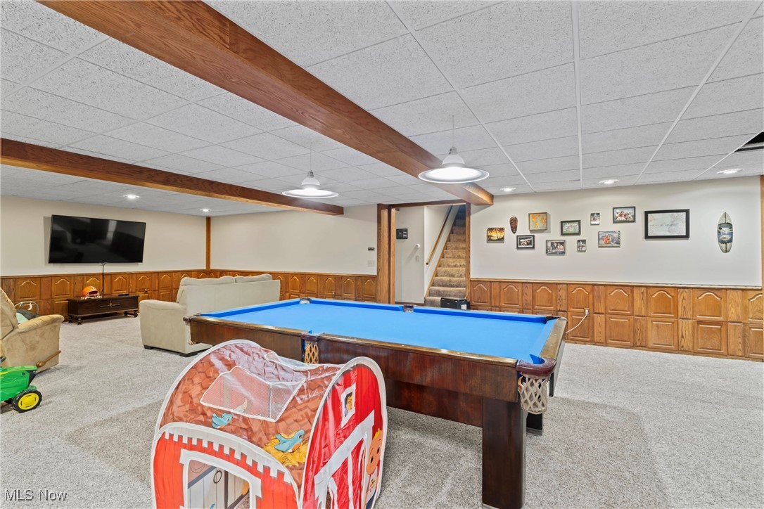3804 Ridge Road Cortland, OH 44410 - Photo 37 of 44 Playroom featuring billiards table, recessed lighting, wainscoting