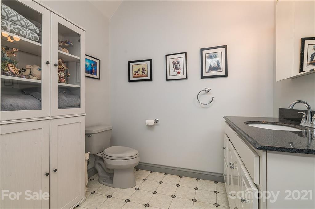 2101 Peniel Road Columbus, NC 28722 - Photo 46 of 48 a bathroom with a granite countertop toilet sink and mirror