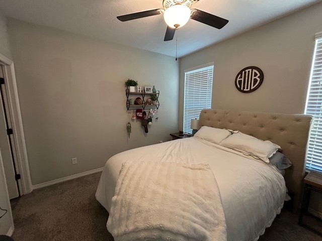 6942 Halter Loop College Station, TX 77845 - Photo 11 of 28 Bedroom featuring dark carpet and a ceiling fan