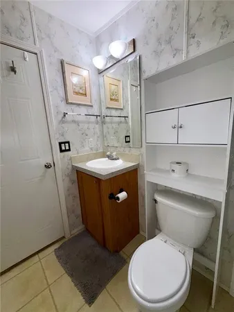 a bathroom with a toilet a sink and mirror