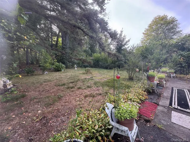 a view of path with green space
