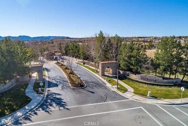 a view of a swimming pool with a patio and a yard with palm trees