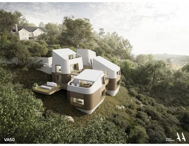 a view of a house with pool and chairs