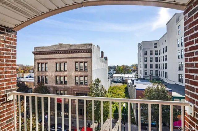 a view of a building from a balcony