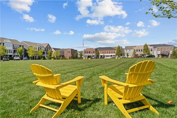 a view of a garden with couches