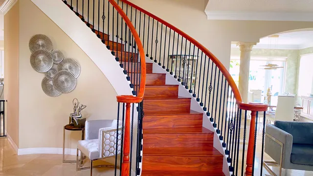 a view of gallery with wooden floor
