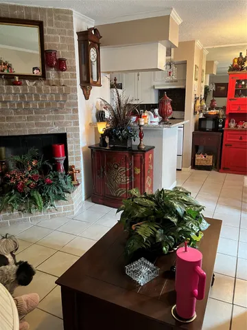 a kitchen with a potted plant on the counter and cabinets