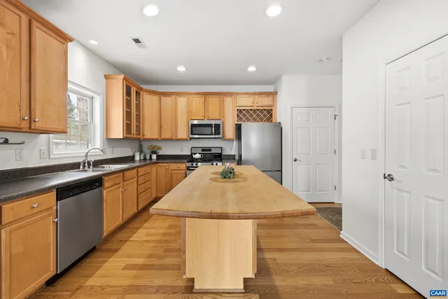 a large kitchen with cabinets