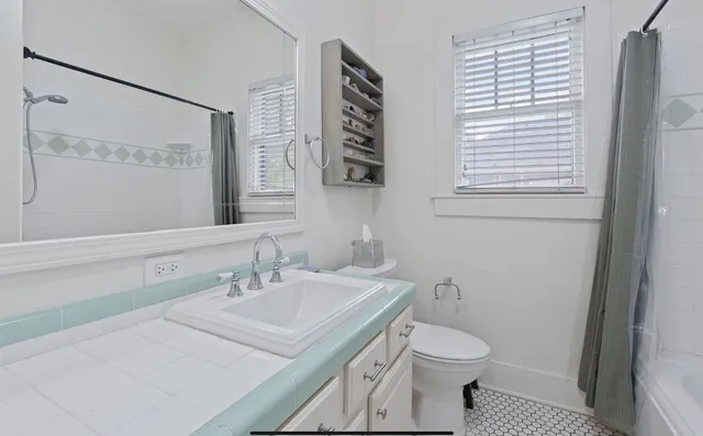 a bathroom with a sink a toilet and a mirror