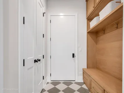 a bathroom with a shower and a toilet