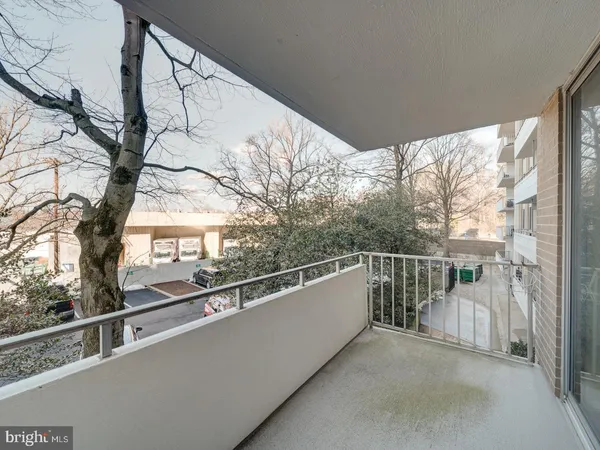 a view of a balcony with mountain view