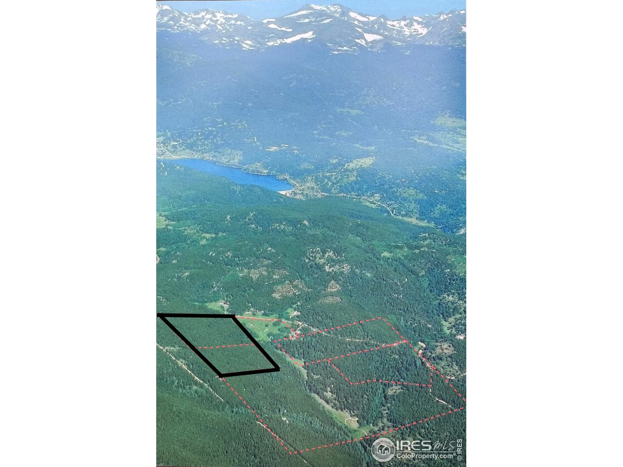 0 Magnolia Road Nederland, CO 80466 - Photo 3 of 14 Lots shown with black outline. Magnolia Dr abuts the top of the two lots. Lazy Z Rd is visible a short ways to the left side of the two lots. 25.5 acres.