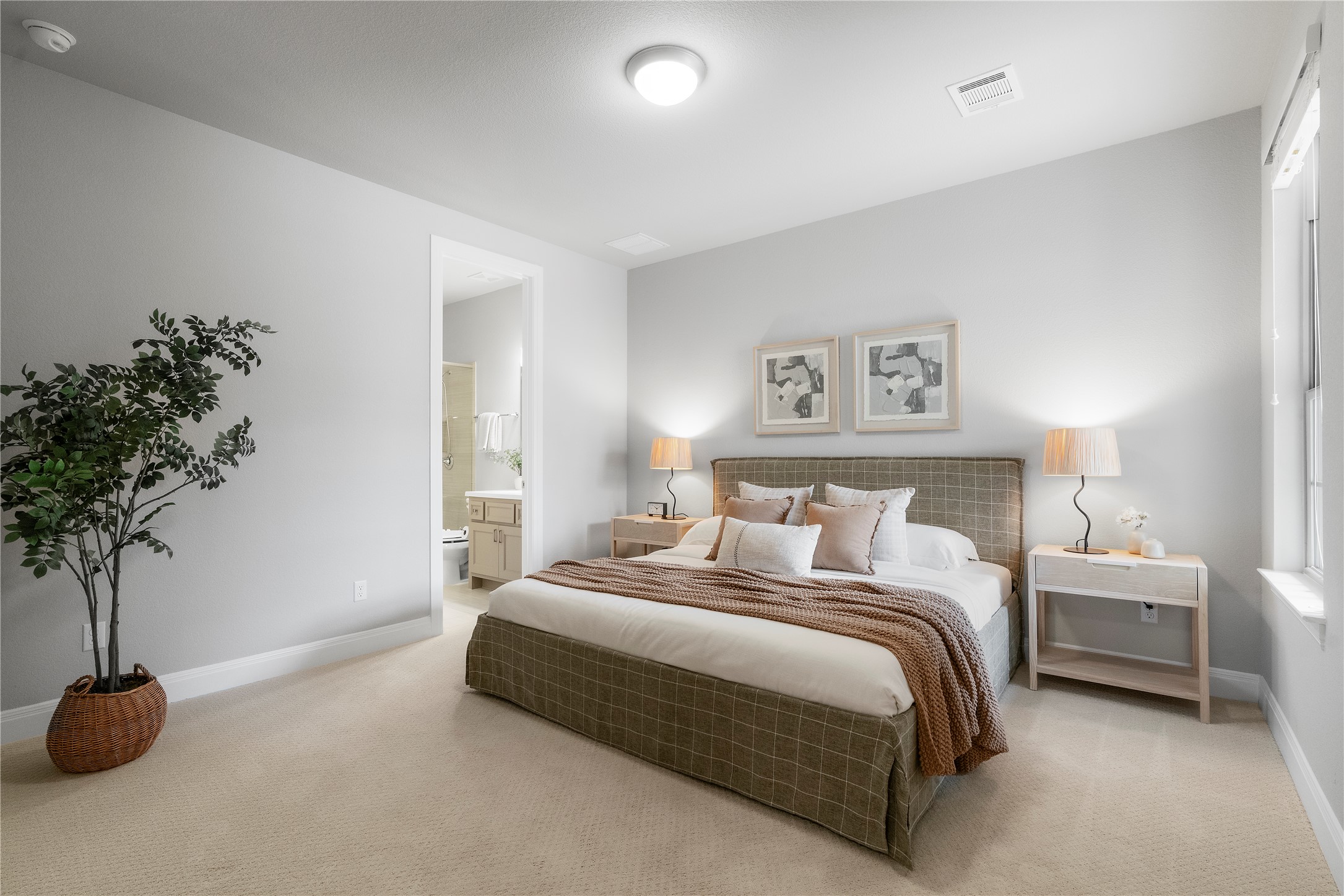 2033 Portobello Road Leander, TX 78641 - Photo 24 of 40 a bedroom with a bed and a potted plant