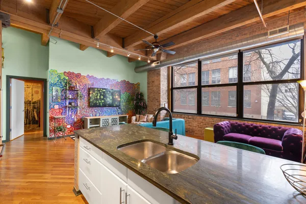 a kitchen with granite countertop lots of counter top space