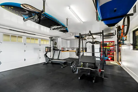 a view of a room with gym equipment