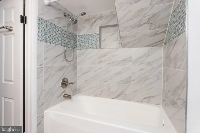 a bathroom with a bathtub