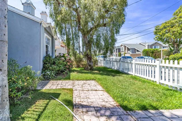 a view of a garden with a bench