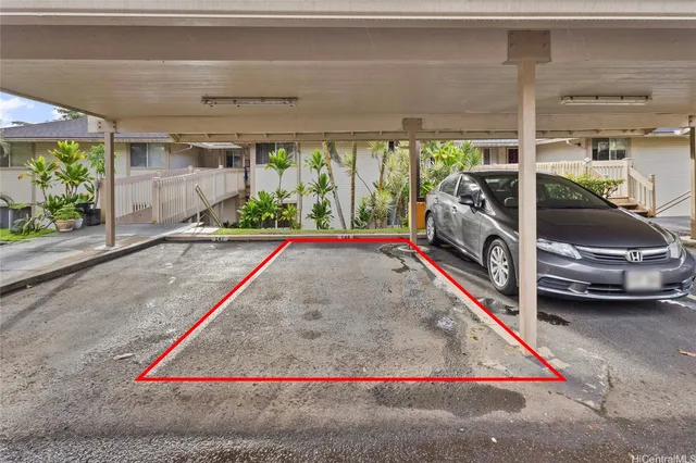 a room with car parked