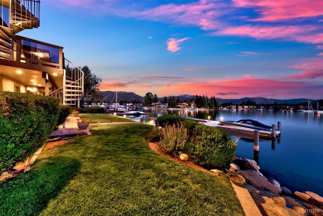 a view of a lake with houses