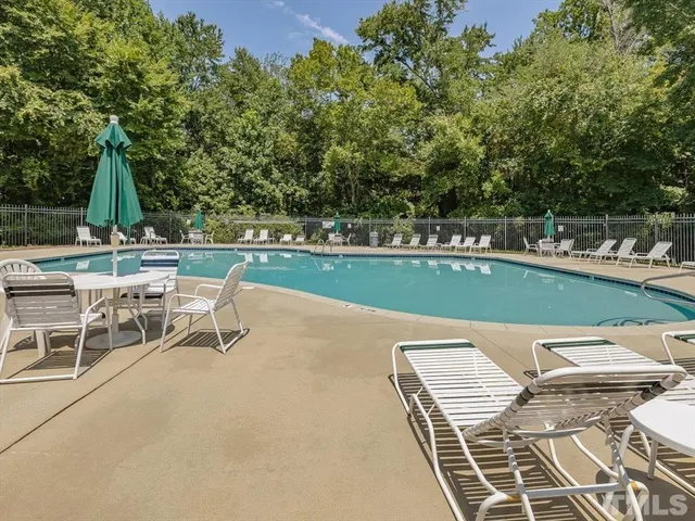 an outdoor space with furniture