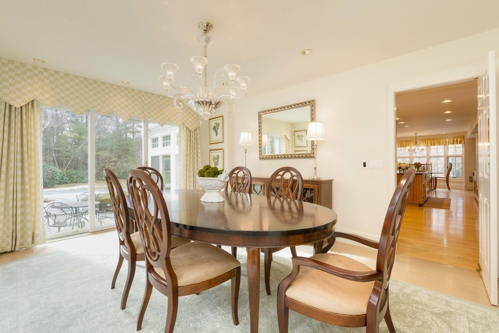 144 Sandy Pond Road Lincoln, MA 01773 - Photo 11 of 30 a view of a dining room with furniture wooden floor and chandelier